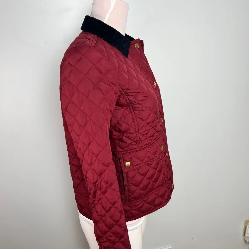 J.Crew Quilted Down-Filled Jacket Burgundy Corduroy Collar Women’s Size XS